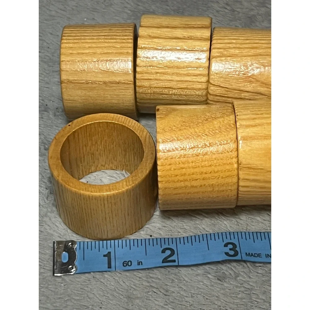 Vintage Set of 6 Natural Wood Grain Napkin Rings Rustic Handcrafted Table Decor